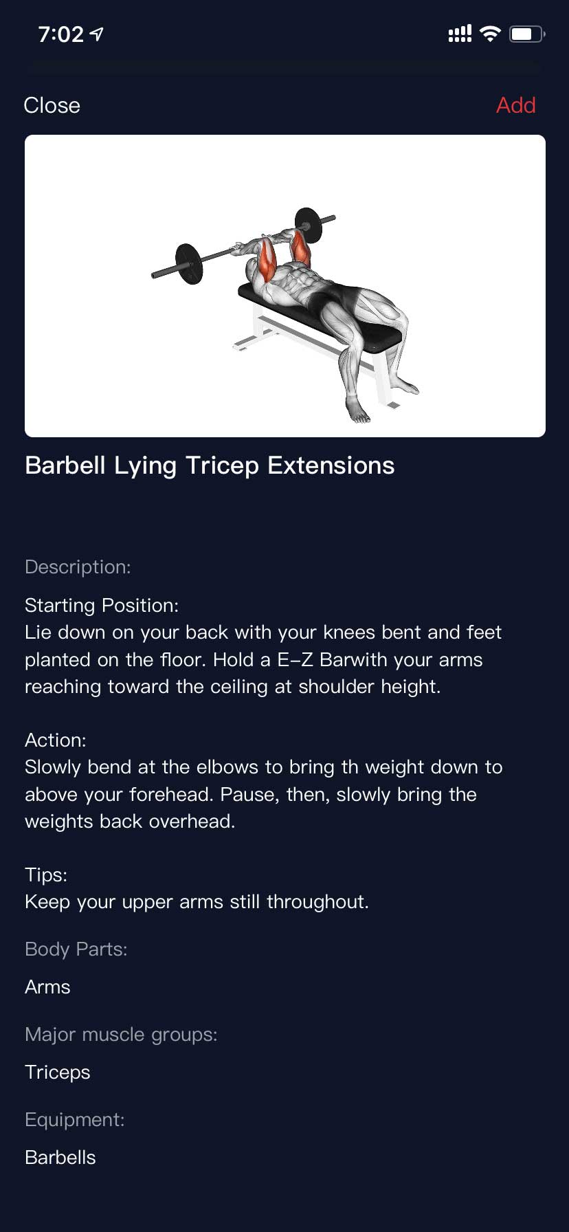 COROS app sample strength workout details