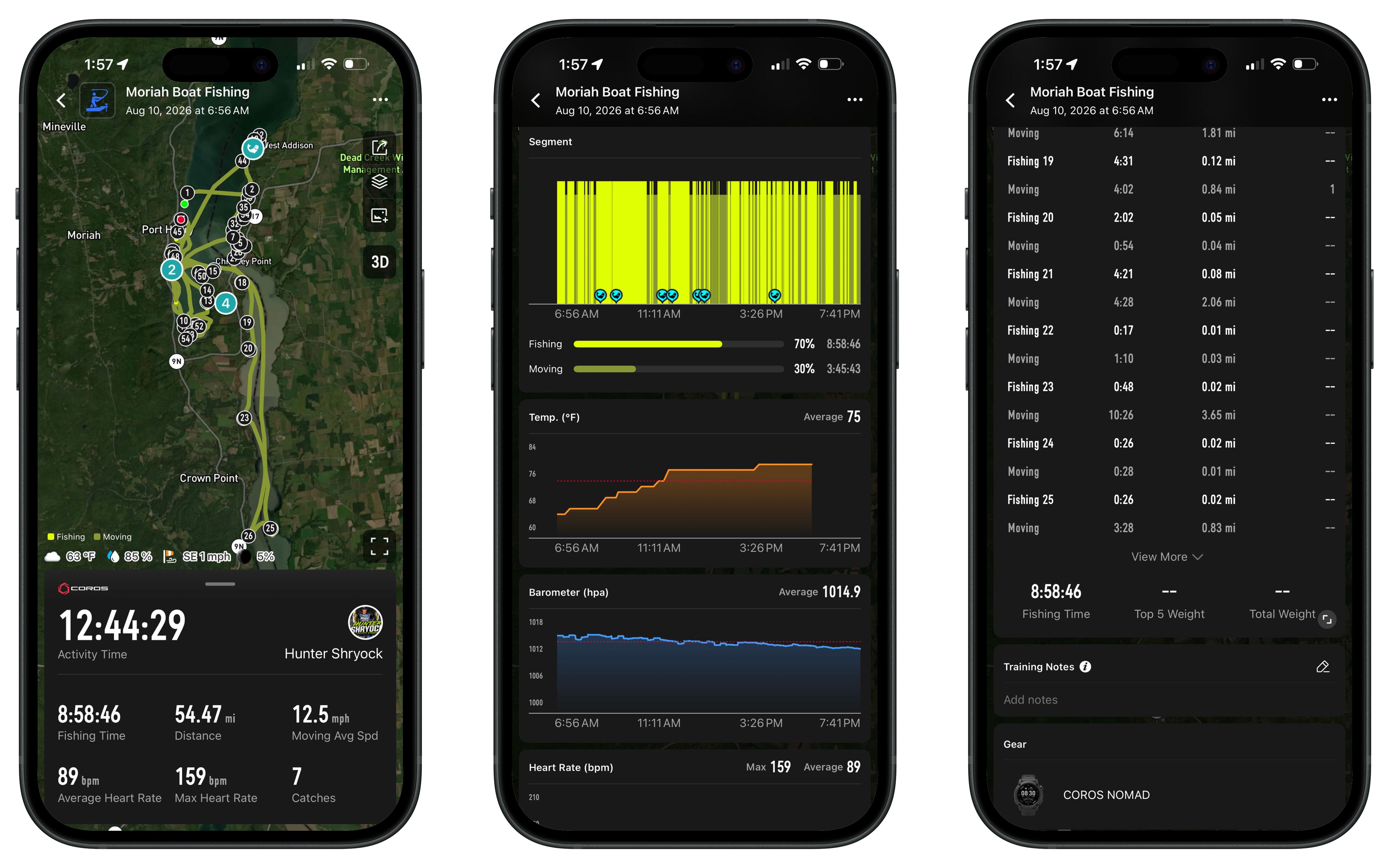 coros fishing activity ui
