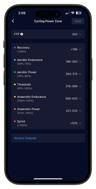 coros app ftp zones