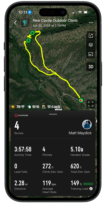 COROS climbing activity page